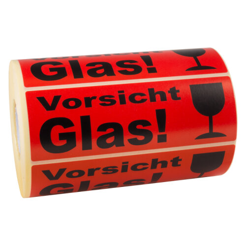 Warnetikett "VORSICHT GLAS" 150 x 50 mm (1000 Etiketten pro Rolle)