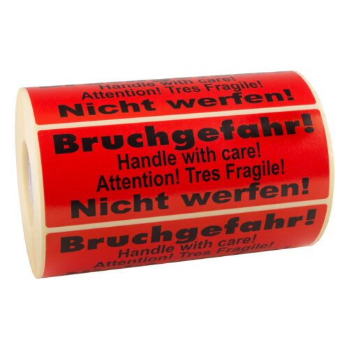 Warnetikett "BRUCHGEFAHR" 150 x 50 mm (1000 Etiketten pro Rolle)